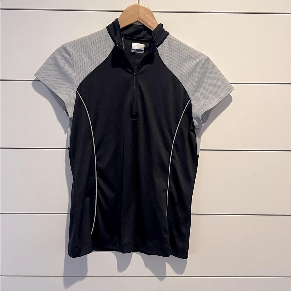 Callaway Womens 1/4 Zip Short Sleeve Heather Golf Polo in black/grey